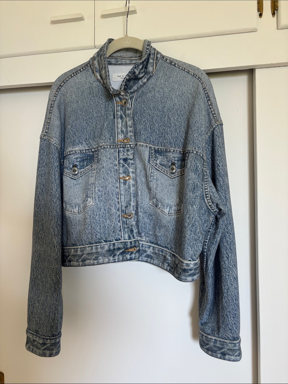 Rag & Bone Miramar Cropped Jacket Womens Size XL Blue Medium Wash Denim